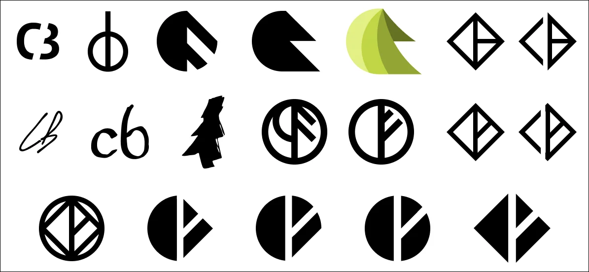 Sample of logos, all black on white but one with shades of green.